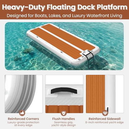 15'x6.5' Floating Inflatable Dock with 5mm EVA Anti-Slip Mat, Quick Inflation/Deflation, Supports Up to 15 People, Ideal for Lakes, Pools, and Oceans