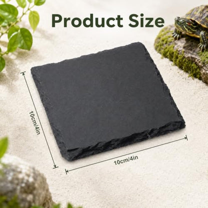 Turtle Basking Platform, Slate Rock for Reptiles | 4×4inch Square Tortoise Basking Platform for Bathing Resting Feeding Habitat Accessories