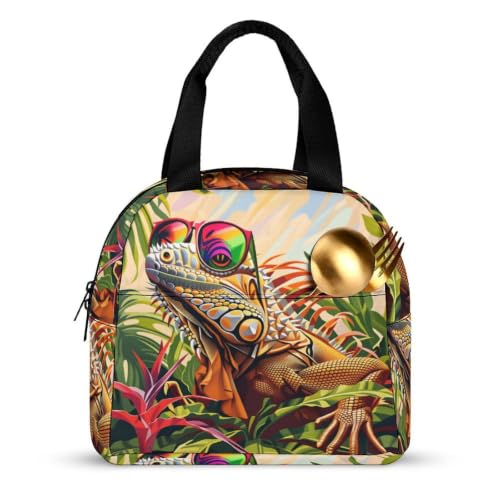 Funny Lizard Theme Lunch Bag for Women Men | Insulated Lunch Box Leakproof Food Meal Containers Reusable Foldable 6L Capacity Lunch Tote Bags for Work Picnic Travel - color: Style 1