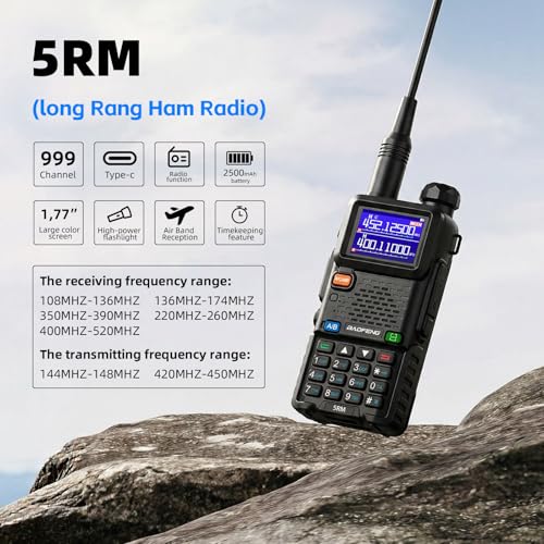 Baofeng Radio UV-5RM Ham Radio Handheld UV5R Long Range Walkie Talkies | NOAA Weather | Rechargeable |Programming Cable & Earpiece | 999 Channels for Emergency,Survival,Hunting, Camping(2 Pack) - color: Black