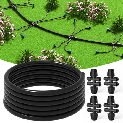 MIXC 50 FT 1/2 Inch Drip Irrigation Tubing Kit:Premium Garden and Landscape Watering System with 4 Quick Connector 4-Way Connector - size: 50FT 1/2'' Main Tube