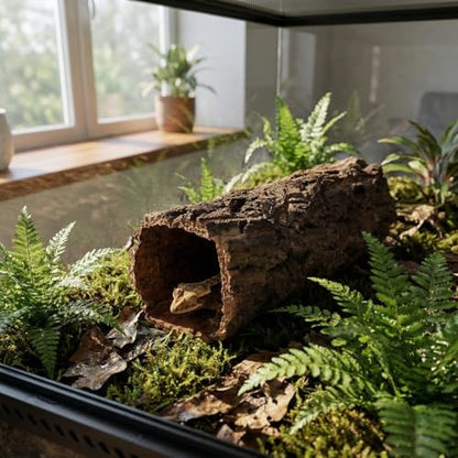 VOSAREA Reptile Shelter Wooden Hollow Tree Trunk Hideout for Gecko Lizard Spider Turtle Tank Hideouts Terrarium Decor Climbing Habitat