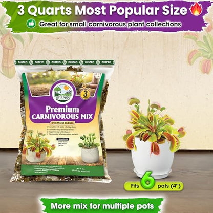 Carnivorous Plant Soil Mix, 3in1 Pre-Mixed & Ready to Use, 3 QT | Forest Moss, Peat Moss & Perlite, Balanced Moisture, Drainage & Airflow for Venus Flytrap, Pitcher Plant, Sundew & Butterwort - size: 3 Quarts