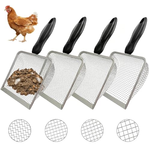 4 Pack Chicken Poop Scooper, 5.5" Metal Mesh Shovel | 2.0mm/2.8mm/3.8mm/5mm Holes, Chicken Coop Rake for Sand Litter, Suitable for Chickens, Cats, Rabbits, Hamsters & Reptiles - size: 5.5" 4 Set