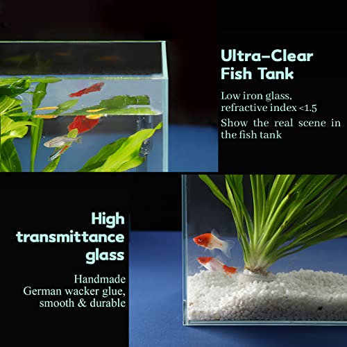LAQUAL 3 Gallon Ultra Clear Glass Fish Tank, Rimless Low Iron Aquarium for Betta/Nano/Goldfish/Snail/Shrimp, Small Fish Tank with Fish Net & Cleaning Tools - color: 3 Gal
