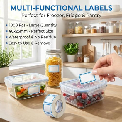 1000Pcs 40x25mm Blue Freezer Labels, Waterproof Write-On Stickers | 1000Pcs 40x25mm labels; removable writable adhesive for jars, containers, meal prep, pantry storage, and freezer use. - color: 1000pcs- Blue