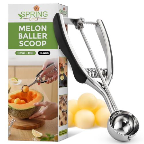 Spring Chef Small Stainless Steel Melon Baller Scoop, #60, 1 Tbsp, Black | Cookie Scoop for Baking with Trigger Release, Melon Scooper, Small Ice Cream Scoop, Soft Grip Handle, Dishwasher Safe - color: Black, size: #60 - Small - 1 Tbsp