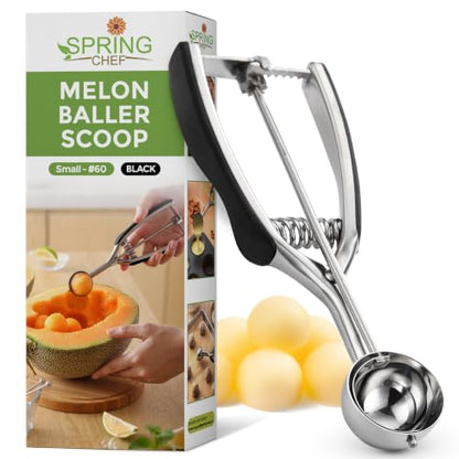 Spring Chef Small Stainless Steel Melon Baller Scoop, #60, 1 Tbsp, Black | Cookie Scoop for Baking with Trigger Release, Melon Scooper, Small Ice Cream Scoop, Soft Grip Handle, Dishwasher Safe - color: Black, size: #60 - Small - 1 Tbsp