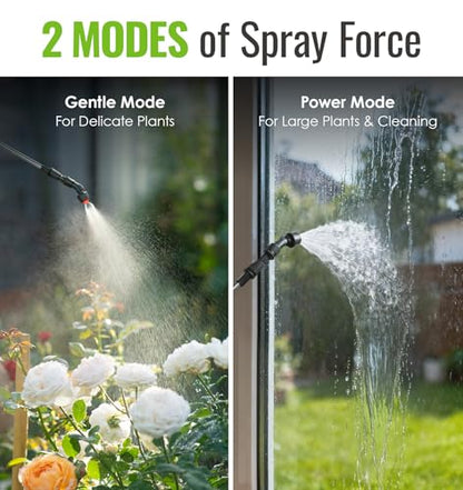 PASAMIC 2 Gallon Battery Powered Sprayer, Rechargeable Electric Sprayer with 2 Speeds & 4 Nozzles, Battery Indicator, Retractable Wand, Adjustable Straps & Storage Bag for Lawn Garden