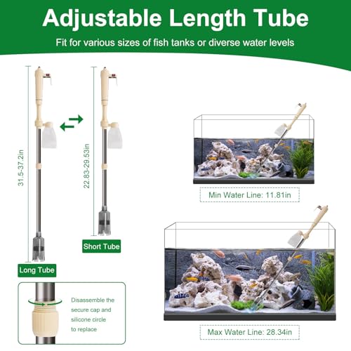 Aquarium Gravel Cleaner Kit, Electric Fish Tank Cleaning Tools with Strong Suction, Multifunction Automatic Aquarium Vacuum Cleaner for Wash Sand, Water Changing (Adjustable Length)