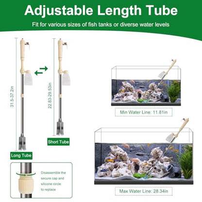 Aquarium Gravel Cleaner Kit, Electric Fish Tank Cleaning Tools with Strong Suction, Multifunction Automatic Aquarium Vacuum Cleaner for Wash Sand, Water Changing (Adjustable Length)