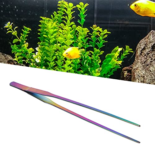 TITA-DONG 27cm Reptile Feeding Tongs, Rainbow Color Aquarium Tweezers Stainless Steel Fishbowl Long Tweezers, Aquascaping Tools for Hold Worms, Reptiles, Lizards, Bearded Dragon(27cm Straight Clip) - color: 27cm Straight Clip