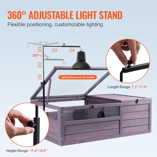 VEVOR Tortoise Habitat, Cedar Wooden Tortoise House Indoor & Outdoor, Tortoise Enclosure with Adjustable Lamp Holder, 2-Room Reptile Enclosure Small Animal Cage for Gecko, Lizard, Snake 38x24x13 inch - style: A Tortoise Habitat