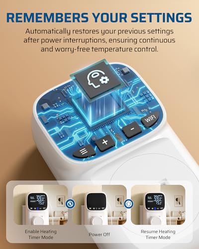 DEWENWILS Smart Temperature Controller For Fan, 15A 1800W WiFi Temperature Controller Outlet with Schedule Timer & Memory Function, VA Display & -40℉-240℉ Thermostat for Reptile, Greenhouse, Incubator
