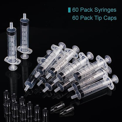 60Pack 5ml Syringe Without Needle - 5 ml Small Plastic Syringes Sterile Individually Packed with Cap for Lab Medicine Student Measuring Liquid and Pet Dog Cat Baby Feeding Oral Colostrum ( 5cc /ml )