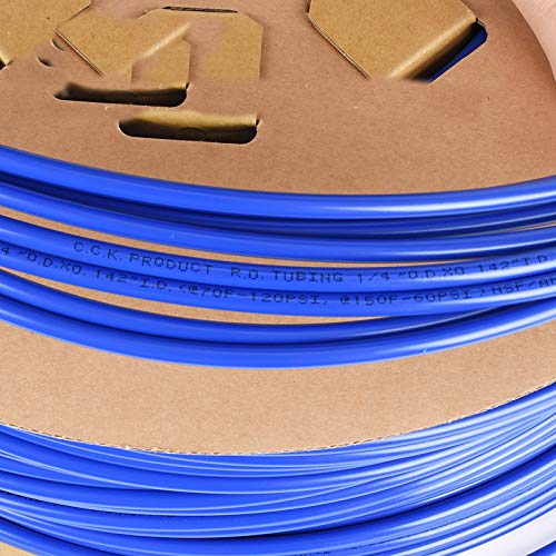 100FT Blue 1/4 Inch O.D.NSF Certified CCK RO Tubing at 70°F-120PSI to 150°F-60PSI 1/4" Flexible water pipes 1/4-inch Plastic Tubing（100 Feet) - color: Blue 1/4" 100ft(30m)