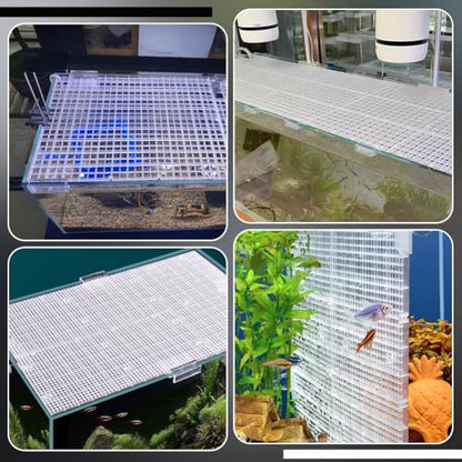 BENECREAT 8 Pcs Clear Aquarium Lid Hood, 5.9x11.7x0.3 Inch Rectangular Fish Tank Top Cover, Plastic Grid Isolation Board with 8 Pcs Aquarium Plastic Cover Board Clips