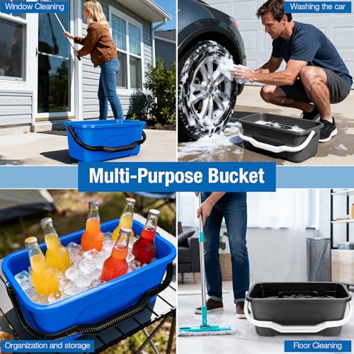 3 Gallon Mop Cleaning Water Bucket with Handle,4 Pack | Compact Square Plastic Bucket for Window Cleaning | Car Washing | Mopping & Household Cleaning Supplies Organizer Wash Bucket