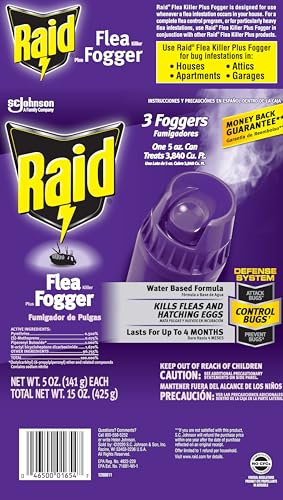 Raid Flea Fogger Plus Killer, Kills Fleas and Hatching Eggs, Lasts for up to 4 Months, Indoor Fogger, 3 Count (Pack of 3)