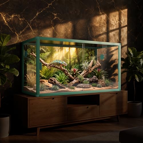 120 Gallon Reptile Tank, 4x2x2 Reptile Enclosure for Bearded Dragon, Snake, Ball Python & Chameleon, Aluminum Alloy Reptile Terrariums Cage with Front Sliding Tempered Glass Doors (Green) - color: Green
