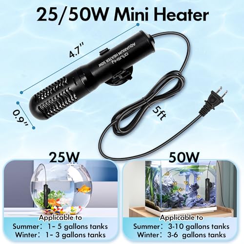 Orlushy 25W Small Submersible Aquarium Heater, Constant Temperature Betta Fish Tank Heater of 78℉for 1-6 Gallons Freshwater & Saltwater Tanks - size: 25W