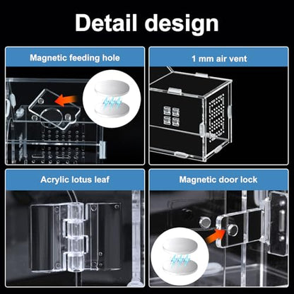 Mini Reptile Terrarium, Magnetic Acrylic Enclosure with Mushroom House Easy-Feed Hole & Front Opening for Bearded Dragon & Leopard Print Palace Guard Habitat (Reptile Terrarium A)