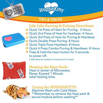 HuggieKitty by Pets Know Best- Cuddly Cat Toy, Soothing Sound & Warmth Help Relax & Comfort Your Pet- Purr & Heartbeat, Heating Pack- Orange - color: Orange