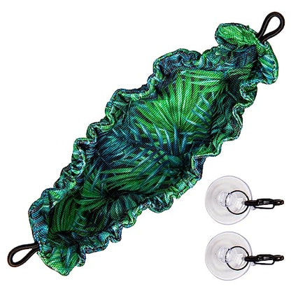 Crested Gecko Tank Accessories, Reptile Hammock, and Lizard Hammock (100% Polyester, 7.5 inches x 2 inches, one Suction Cups) Accessories Hide, Tie Dye, Blue Dots, Green Leaf, Gold Leaf