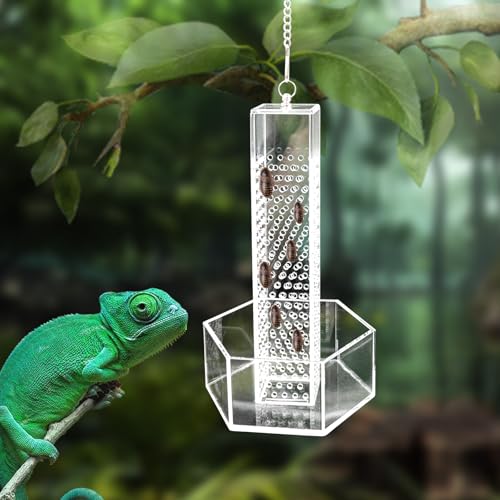 Hookable Bearded Dragon Feeder, Chameleon Feeding Bowl, Hanging Transparent Acrylic Reptile Feeder with Column for Insects to Climb, Tank Aquarium Accessories for Lizard Lguana Gecko Toad Frog - color: Transparent