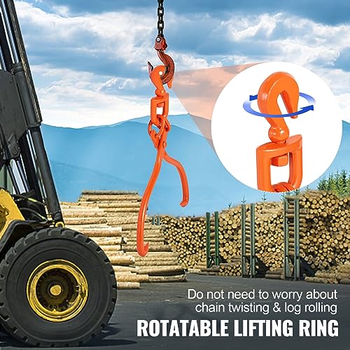 VEVOR Log Skidding Tongs, 18 inch 2 Claw Log Lifting Tongs, Heavy Duty Rotating Steel Lumber Skidding Tongs, 772 lbs/350 kg Loading Capacity, Log Lifting, Handling, Dragging & Carrying Tool - style: 18in-Swivel