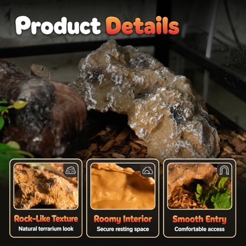 Reptile Hide Rock Cave, Small Resin Corner Hideout for Juvenile Leopard Geckos, Small Geckos, Small Lizards & Juvenile Snakes, Natural Terrarium Tank Decor for Dry or Humid Habitats