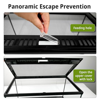 Reptile Glass Tank 20"*12"*10" Pre-Assembled Terrarium for Turtle,Hermit Crab,Bearded Dragon,Gecko,Lizard,Snake,Spider,Fish,Tarantula Enclosure with Top Screen Ventilation and Openning Door - size: 20*12*10inch