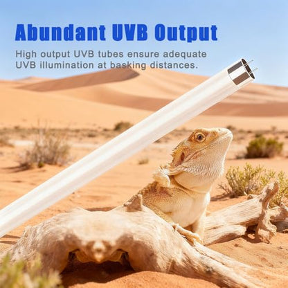 KINGYEENUO T8 UVB Reptile Light Fixture HO UVB Bulb Lighting Combo Kit, 10.0 UVB Light for Reptiles Terrarium Hood, 15W Reptile Light Bar UVA UVB Desert Lamp for Bearded Dragon Turtle Tank, 18Inch