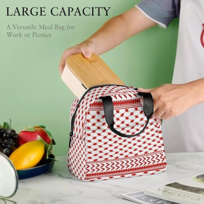 Middle Eastern Red Pattern Insulated Lunch Bag for Women Men, Large Capacity Thermal Lunch Tote Bag with Handle - color: Middle Eastern Red Pattern