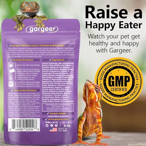 4oz All Reptile & Amphibian Multi-Vitamin Powder. Made in USA | Comprehensive daily multivitamin! Ultrafine unflavored dust coats insects & greens to support immunity, bone & nerve health