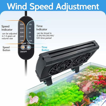 Upgrade Aquarium Fan with Memory Function,Fish Tank Cooling Fan,Aquarium Cooler Water Chiller for Axolotl Betta Fish Accessories with Adjustable Speed and Timer - size: 2 fan
