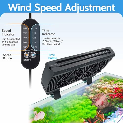 Upgrade Aquarium Fan with Memory Function,Fish Tank Cooling Fan,Aquarium Cooler Water Chiller for Axolotl Betta Fish Accessories with Adjustable Speed and Timer - size: 2 fan