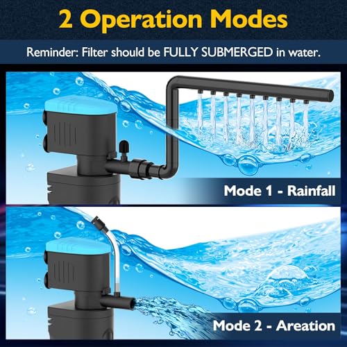 Aquarium Filter with U - V Clarifier for Green Water Cleaning | Fish Tank Filter to Remove Al-gae | Green Killing Machine | Aeration/Rainfall Mode | with Timer | Turtle Tank Filter (20-70Gal)