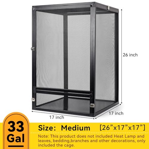 RunDuck Foldable Reptile Terrarium Kit 33 Gallon 26"x17"x17" | 360° panoramic, foldable. Superior ventilation, easy feeding, sturdy. Simple setup. Fits crested gecko. Black, 33 gal.