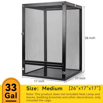RunDuck Foldable Reptile Terrarium Kit 33 Gallon 26"x17"x17" | 360° panoramic, foldable. Superior ventilation, easy feeding, sturdy. Simple setup. Fits crested gecko. Black, 33 gal.
