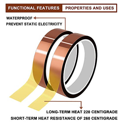 High Temperature Tape Heat Tape Heat Resistant Tape Heat Transfer Tape Heat Tape for Sublimation No Residue 10mm X 33m 108ft (Yellow-2 Roll) - color: A-Yellow-2 Roll