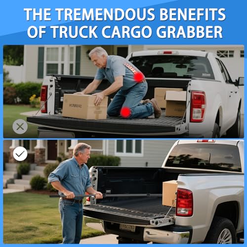 Magnetically Mounted Truck Cargo Grabber Reach Retriever Tool,6.9 Ft Upgraded Extendable Truck Bed Accessories,Heavy Duty Stainless Steel Truck Bed Grabber Tool with Two Hooks (Magnetically Mounted) | 6.9FT Heavy Duty Stainless Steel Extendable Pole with