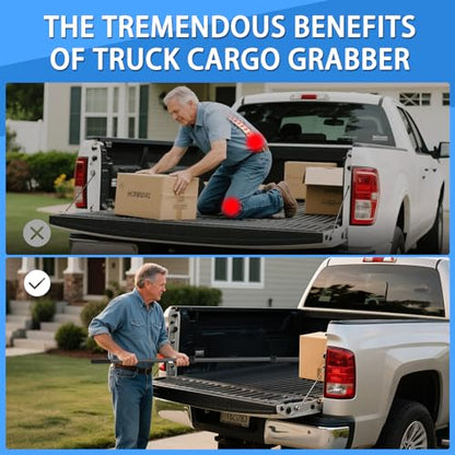 Magnetically Mounted Truck Cargo Grabber Reach Retriever Tool,6.9 Ft Upgraded Extendable Truck Bed Accessories,Heavy Duty Stainless Steel Truck Bed Grabber Tool with Two Hooks (Magnetically Mounted) | 6.9FT Heavy Duty Stainless Steel Extendable Pole with