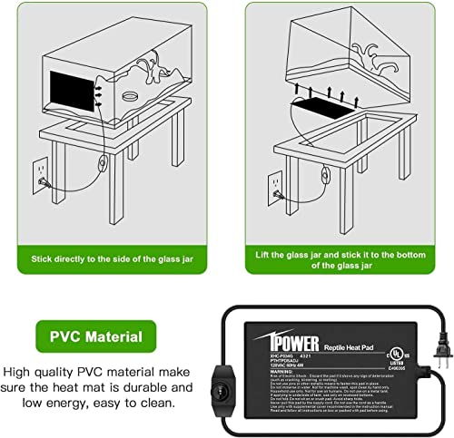 iPower 4 by 7-Inch Reptile Heat Mat with Temperature Adjustable Controller Knob, LCD Digital Aquarium Thermometer, Under Tank Warmer Terrarium Heat Pad for Reptiles and Amphibians - size: 4 X 7 Inch, style: Pad with Adjust Knob+ Thermometer