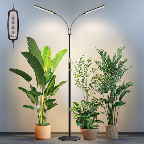 Kullsinss Black Floor Grow Lights for Indoor Plants, 2-Heads Full Spectrum LED Plant Grow Light with 4/8/12/16H Timer, 3 Color Modes, 24-68.7in Hight Adjustable Grow Lamp for Tall Large Indoor Plants - color: 2 Heads (Black)