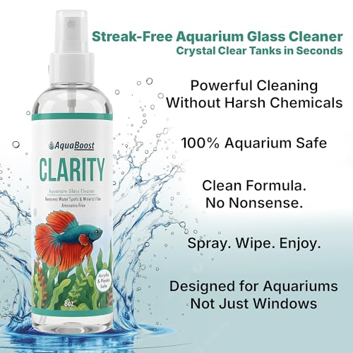 Aquarium Glass Cleaner & Water Spot Remover, 8 oz Kit | Streak-free, ammonia-free spray removes mineral deposits from aquarium glass, acrylic and plastic; includes microfiber cloth