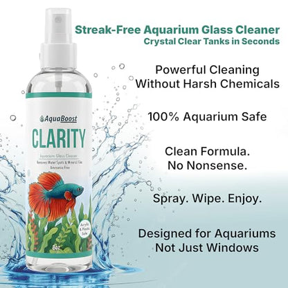Aquarium Glass Cleaner & Water Spot Remover, 8 oz Kit | Streak-free, ammonia-free spray removes mineral deposits from aquarium glass, acrylic and plastic; includes microfiber cloth