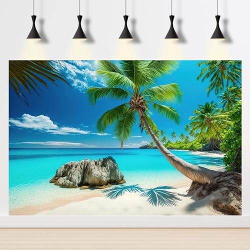 2 Packs Aquarium Background Cloudy Blue Sky Fish Tank Background Tropical Sunny Beach Seaside Coconut Ocean Beach Aquarium Backgrounds Island Amazing Coastal Landscape Fish Tank Backgrounds 24x12in - color: Aqua Blue, size: 24(W)x12(H)inches/ 60(W)*30cm(H