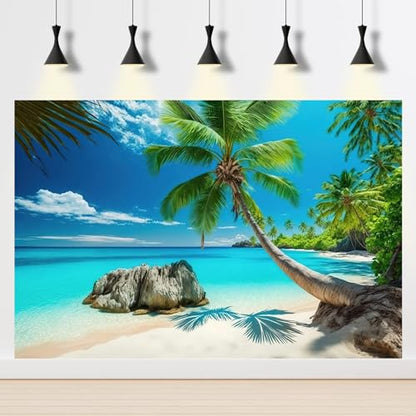 2 Packs Aquarium Background Cloudy Blue Sky Fish Tank Background Tropical Sunny Beach Seaside Coconut Ocean Beach Aquarium Backgrounds Island Amazing Coastal Landscape Fish Tank Backgrounds 24x12in - color: Aqua Blue, size: 24(W)x12(H)inches/ 60(W)*30cm(H