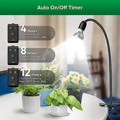 SANSI LED Grow Lights for Indoor Plants, Lifetime Free Bulb Replacement | 150W Full Spectrum 1-Gooseneck Clip Plant Grow Light, Plant Light with Timer 4/8/12 Hrs, High PPFD Growing Power Grow Lamp - size: 1 Head 1 Pack